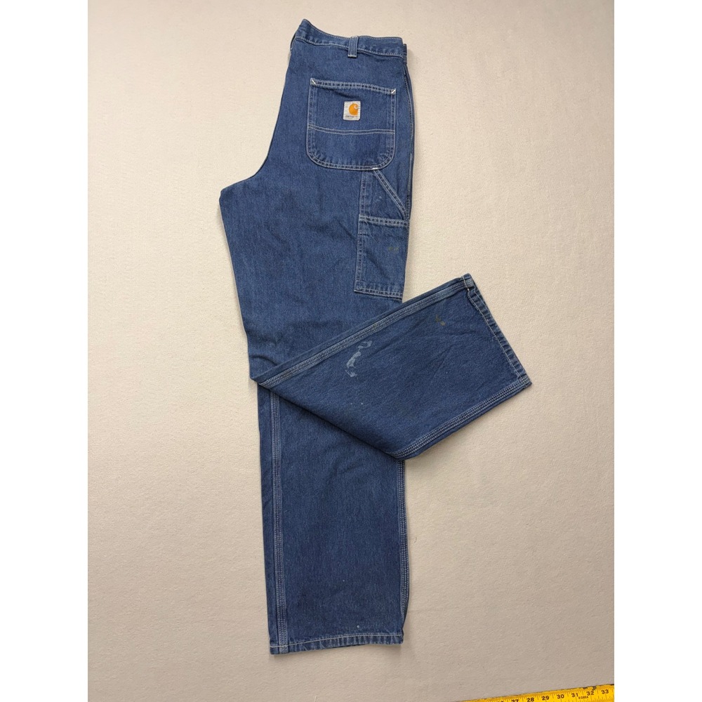 Carhartt Work Pants Mens 34x32 Blue Dungaree Fit Baggy Denim Carpenter Utility